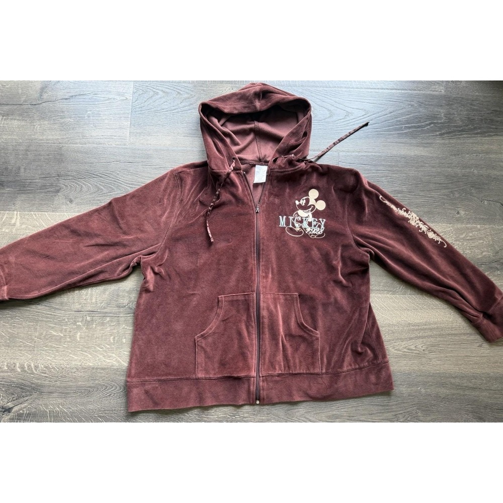 Brown Velour Disney Mickey Mouse Full Zip Hoodie 2x Woman's